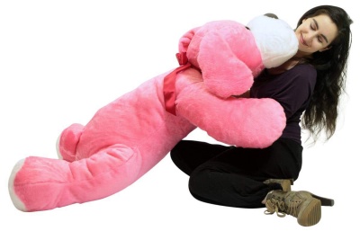 ToYBULK Giant Stuffed Puppy Dog 3 Feet Long Squishy Soft Extremely Large Plush Animal Pink Color