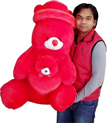 3 feet Jumbo Sitting Large Very Soft Lovable/Hug-Gable Cap Teddy Bear Stuffed Toy with Heart 36 inch Girlfriends/Birthday, Wedding Gift