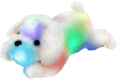 LED Puppy Stuffed Animal Creative Night Light Lovely Dog Glow Soft Plush Toy Gifts for Kids on Christmas Birthday Festivals, 18-Inch, Blue (White)