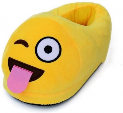 Emoti Slippers Tongue Shape Funny Novelty Gift Winter Smiley Plush Indoor Universal Size Emoticon Footwear for Boys Girls Adults Ladies Children’s