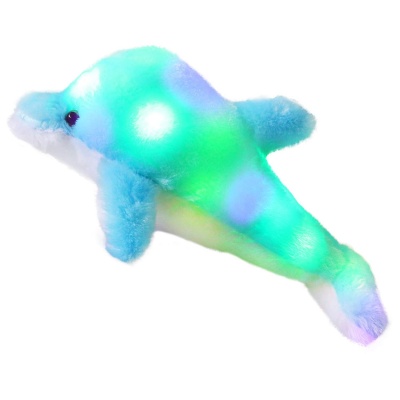 LED Dolphin Stuffed Animal Night Light Colorful Glowing Dolphin Soft Plush Toys, Gift for Kids on Christmas Birthday Any Festivals, 18-Inch (Blue)