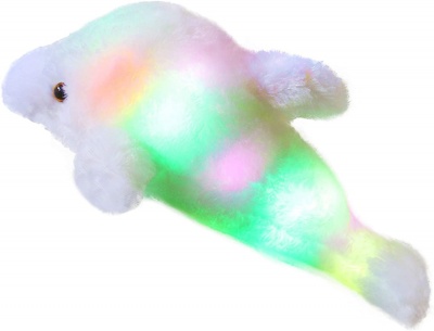 LED Dolphin Stuffed Animal Night Light Colorful Glowing Dolphin Soft Plush Toys, Gift for Kids on Birthday Any Festivals, 18-Inch (White)
