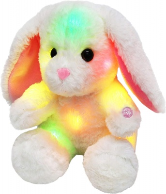Glow White Bunny LED Rabbit Lop Ear Night Light Stuffed Animals Soft Plush Toys Birthday Halloween Christmas Festival Occasions Gift for Kids Toddlers, 8 inch